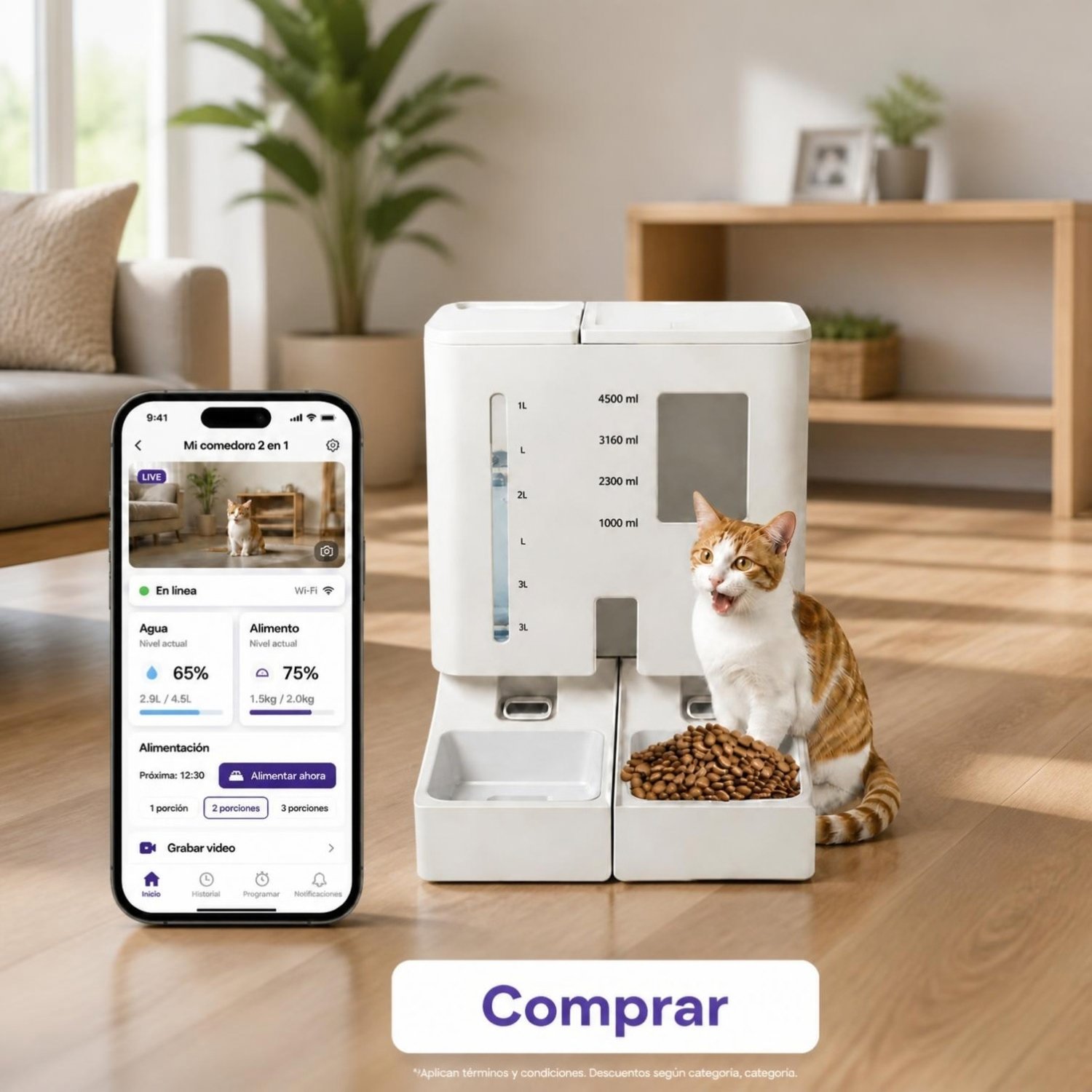 Comedero y Bebedero Inteligente con Cámara HD y App Móvil