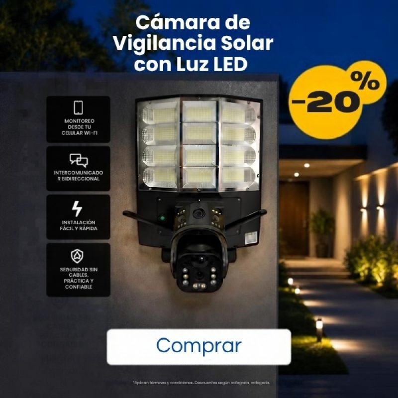 SKU CAM-SOL-LED-BLK-001 Categorías Decoración, Hogar y Jardín, Tecnología $600.000El precio original era $600.000.$480.000El precio actual es $480.000. Paga con en hasta 6 cuotas. Pide un cupo FUN (1)